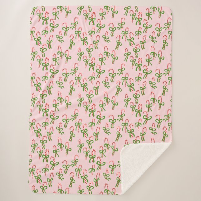 Cute Christmas Candy Canes Xmas Holiday Minty Sherpa Blanket (Front)