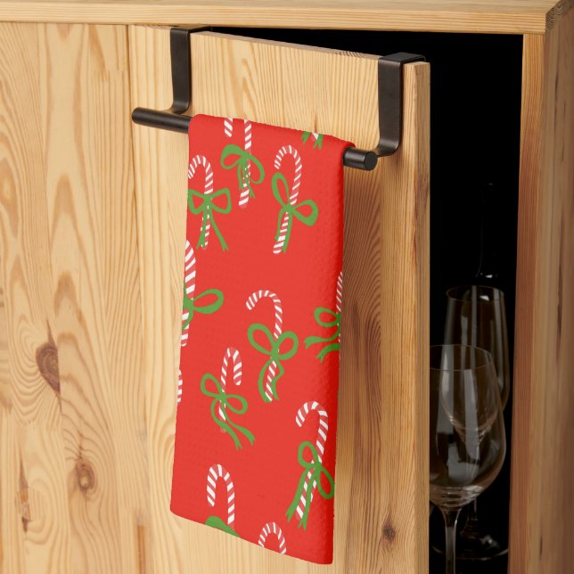 Cute Christmas Candy Canes Xmas Holiday Red Tea Towel (Thirds Fold)