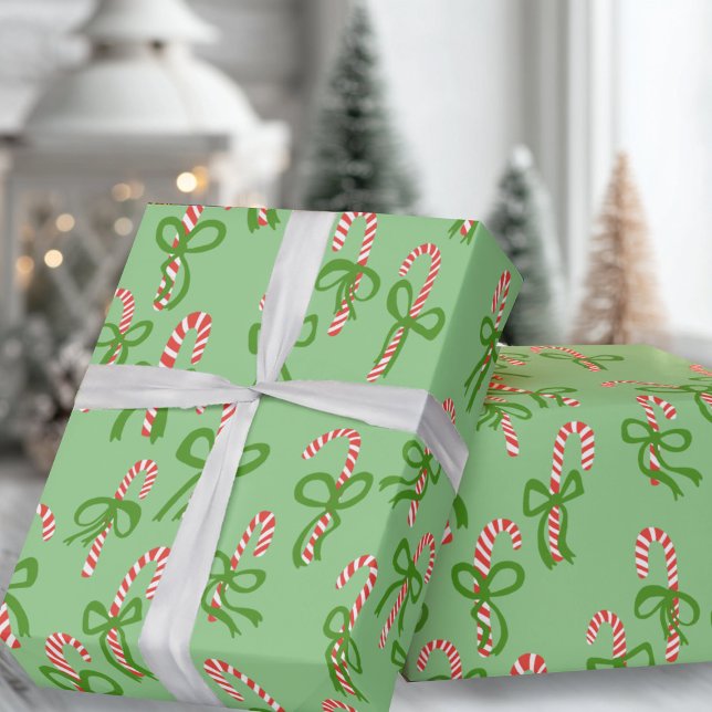 Cute Christmas Candy Canes Xmas Holiday Wrapping Paper (Cute Christmas Candy Canes Xmas Holiday Wrapping Paper
Green)