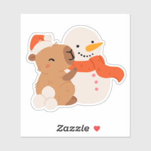 Cute Christmas Capybara and Snowman