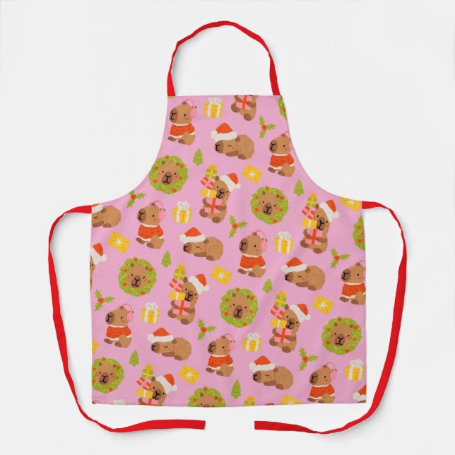 Cute Christmas Capybara Apron (Front)