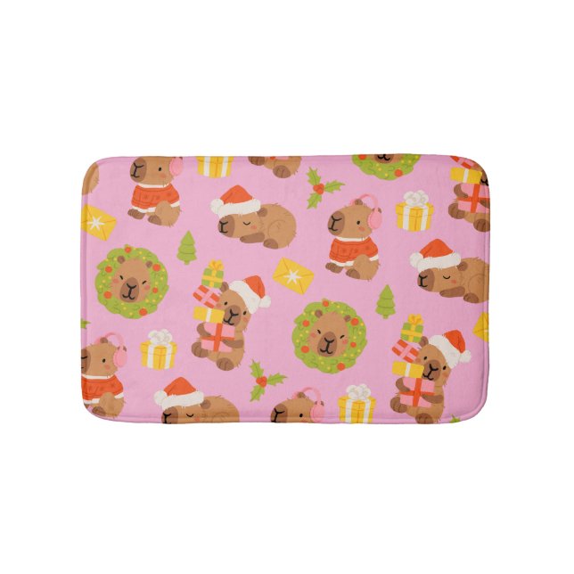 Cute Christmas Capybara Bath Mat (Front)