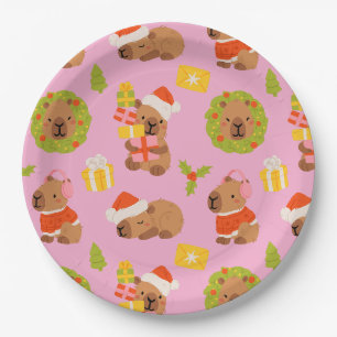 Cute Christmas Capybara Paper Plate