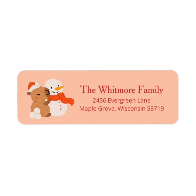 Cute Christmas Capybara Return Address Label (Front)
