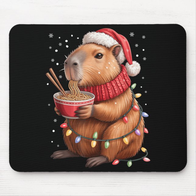 Cute Christmas Capybara With Ramen Bowl Holiday Te Mouse Pad (Front)