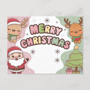 Cute Christmas Card with Santa and Reindeer
