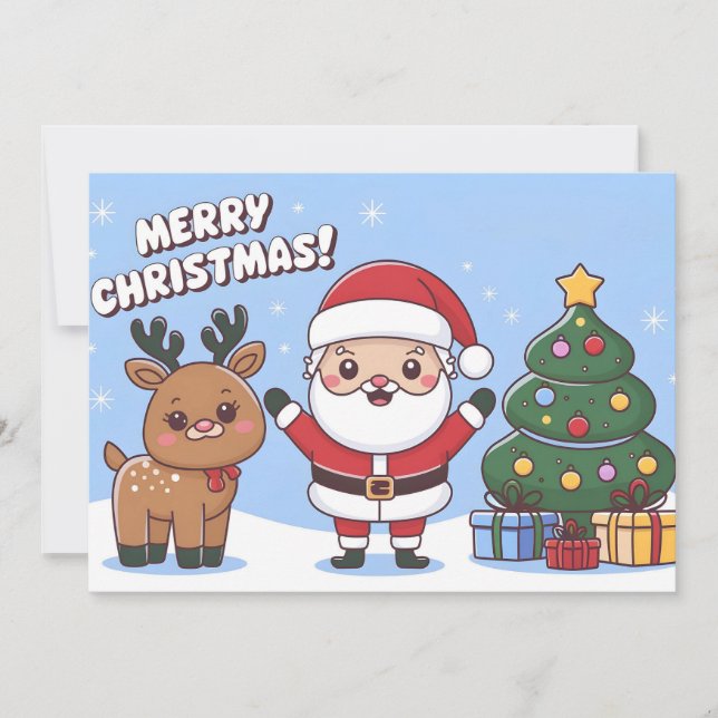 Cute Christmas Card with Santa and Reindeer (Front)