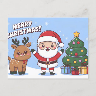 Cute Christmas Card with Santa and Reindeer