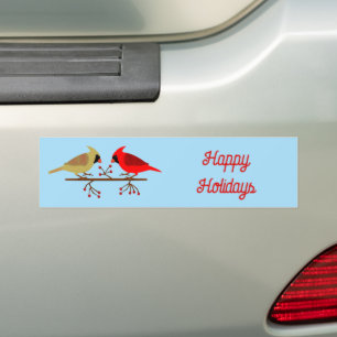 Cute Christmas Cardinals and Red Berries Custom Bumper Sticker