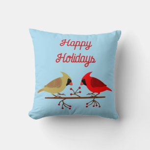 Cute Christmas Cardinals and Red Berries Custom Cushion