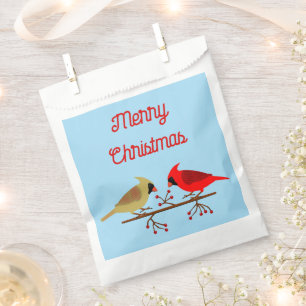 Cute Christmas Cardinals and Red Berries Custom Favour Bag