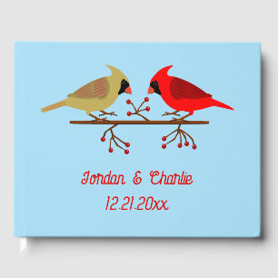 Cute Christmas Cardinals and Red Berries Custom Guest Book