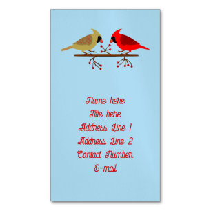 Cute Christmas Cardinals and Red Berries Custom Magnetic Business Card
