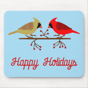 Cute Christmas Cardinals and Red Berries Custom Mouse Pad