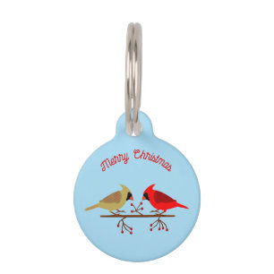 Cute Christmas Cardinals and Red Berries Custom Pet Tag