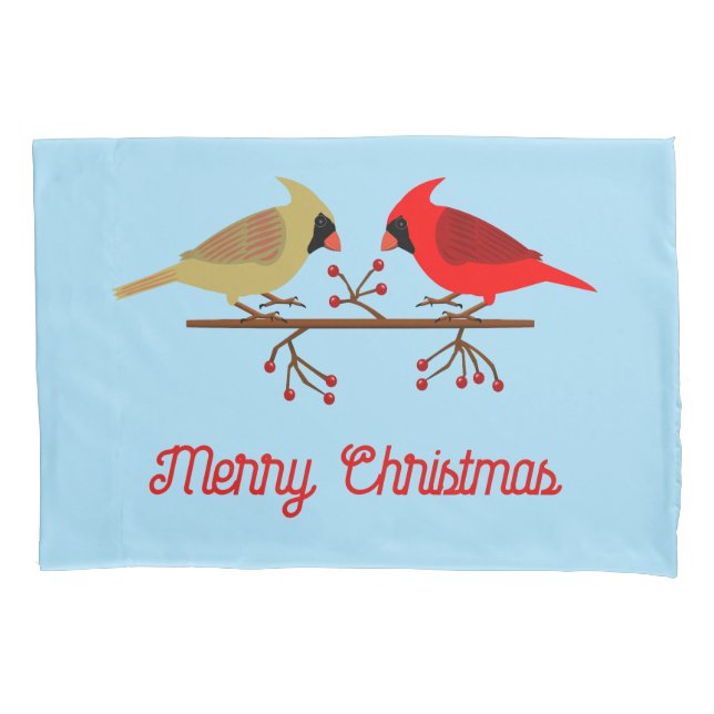 Cute Christmas Cardinals and Red Berries Custom Pillowcase (Front)