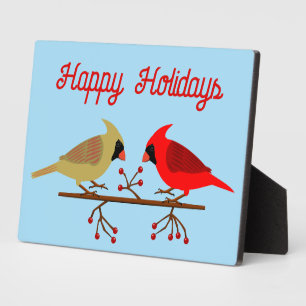 Cute Christmas Cardinals and Red Berries Custom Plaque