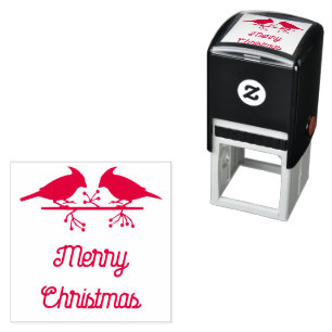 Cute Christmas Cardinals and Red Berries Custom Self-inking Stamp