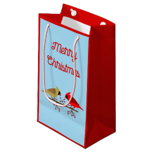 Cute Christmas Cardinals and Red Berries Custom Small Gift Bag