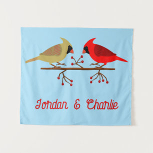 Cute Christmas Cardinals and Red Berries Custom Tapestry