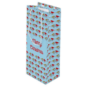 Cute Christmas Cardinals and Red Berries Custom Wine Gift Bag