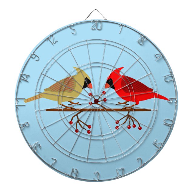 Cute Christmas Cardinals and Red Berries Dartboard (Front)