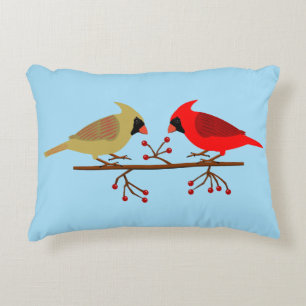 Cute Christmas Cardinals and Red Berries Decorative Cushion