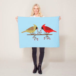 Cute Christmas Cardinals and Red Berries Fleece Blanket