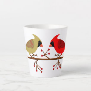 Cute Christmas Cardinals and Red Berries Latte Mug