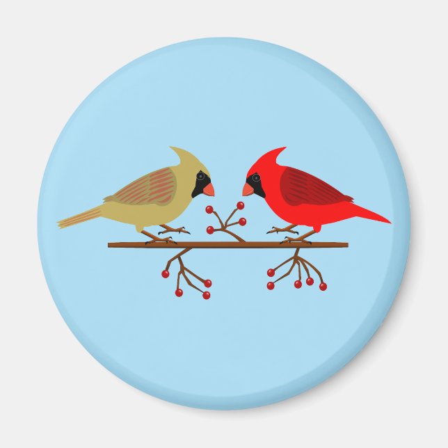 Cute Christmas Cardinals and Red Berries Magnet (Front)