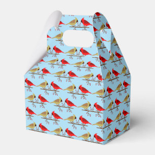 Cute Christmas Cardinals and Red Berries Patterned Favour Box