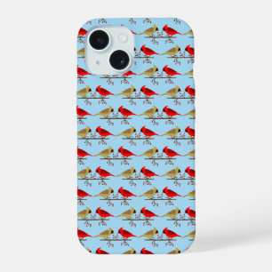Cute Christmas Cardinals and Red Berries Patterned iPhone 15 Case