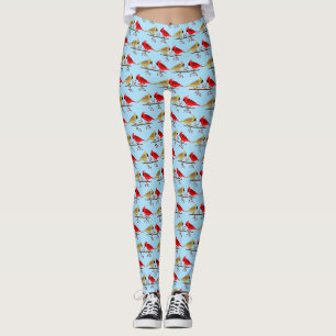 Cute Christmas Cardinals and Red Berries Patterned Leggings