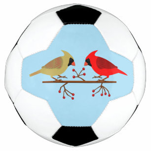 Cute Christmas Cardinals and Red Berries Soccer Ball