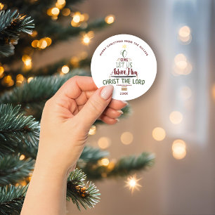 Cute Christmas Carol Typography Tree Personalised Classic Round Sticker