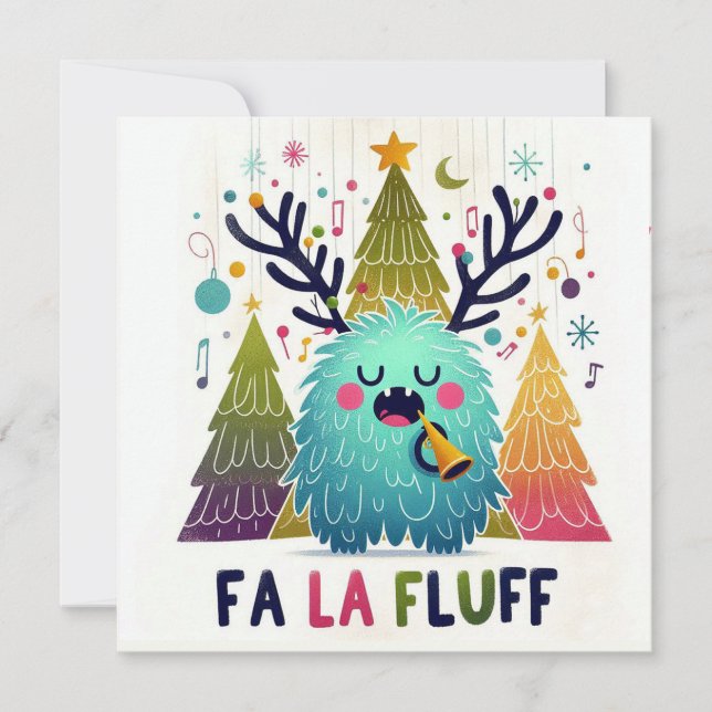 Cute Christmas Caroler "fa la fluff" Holiday Card (Front)