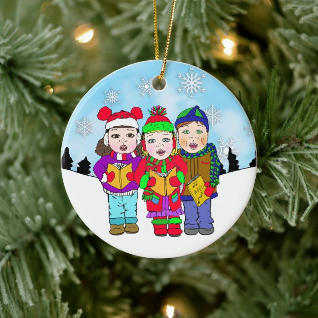 Cute Christmas Carolers Personalised Holiday Ceramic Ornament (Tree)