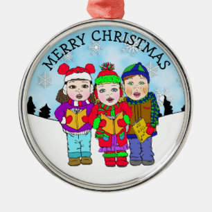 Cute Christmas Carolers Personalised Holiday Metal Ornament