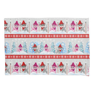 Cute Christmas Cartoon Puppies Pattern Pillowcase