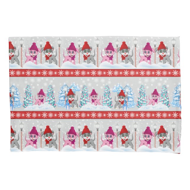 Cute Christmas Cartoon Puppies Pattern Pillowcase (Front)