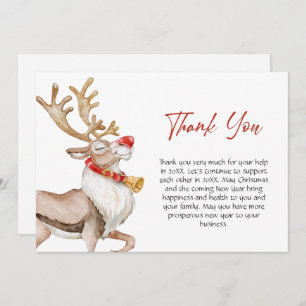 Cute Christmas Cartoon Reindeer Greeting Holiday Thank You Card