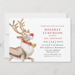 Cute Christmas Cartoon Reindeer HOLIDAY LUNCHEON Invitation