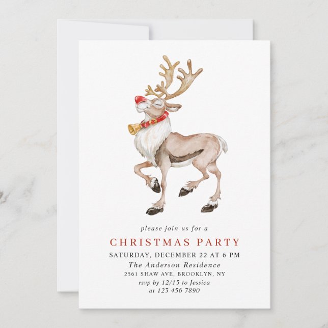 Cute Christmas Cartoon Reindeer Holiday Party Invi Invitation (Front)