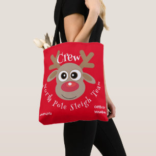 Cute Christmas Cartoon Reindeer Red Sleigh Team Tote Bag