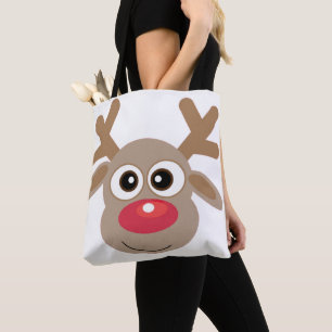 Cute Christmas Cartoon Reindeer White Tote Bag