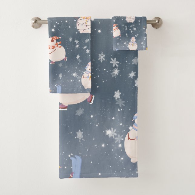 Cute Christmas Cartoon Snowman  Bath Towel Set (Insitu)