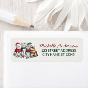 Cute Christmas Cat Cats Holiday Return Address Label