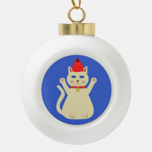 Cute Christmas Cat Ceramic Ball Christmas Ornament