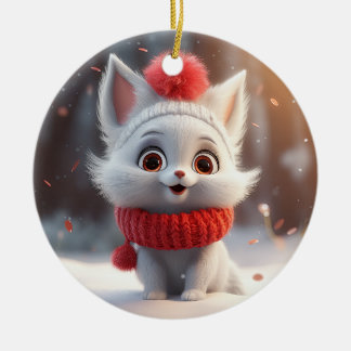 Cute Christmas Cat Ceramic Ornament