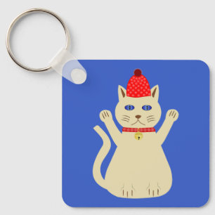 Cute Christmas Cat Custom Double Sided Key Ring